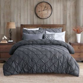 Grey All Season Pleated Hypoallergenic Microfiber Reversible 3 Piece Comforter Set