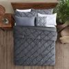 Grey All Season Pleated Hypoallergenic Microfiber Reversible 3 Piece Comforter Set