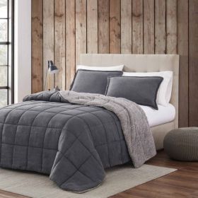 Grey Plush Sherpa Reversible Micro Suede Comforter