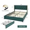 Green/Gold Linen Headboard 4 Drawer Storage Platform Bed