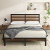Metal Platform Bed Frame with Bamboo Wood Slat Headboard and Footboard