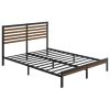 Metal Platform Bed Frame with Bamboo Wood Slat Headboard and Footboard