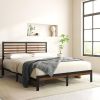 Metal Platform Bed Frame with Bamboo Wood Slat Headboard and Footboard