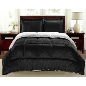 Ultra Soft Sherpa Wrinkle Resistant Comforter Set in Black