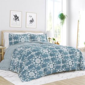 Floral Striped Reversible Comforter Set