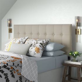 Grey Beige Taupe Button-Tufted Headboard in Upholstered Fabric