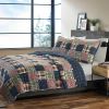 Red Navy Farmhouse Plaid 100-Percent Cotton Reversible Quilt Set