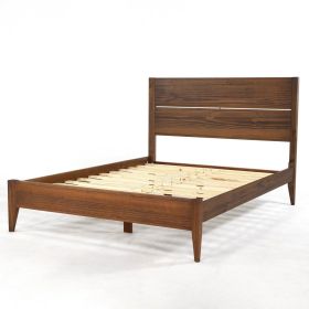 Walnut Rustic Mid Century Slatted Platform Bed