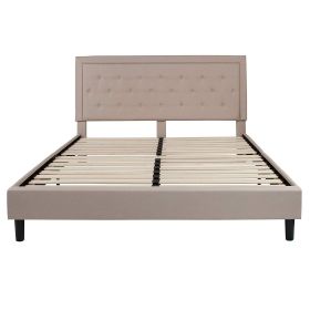 Upholstered Platform Bed Frame with Button Tufted Headboard