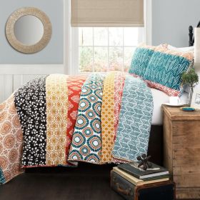 Teal Orange Cotton 3 Piece Reversible Bohemian Stripe Quilt Set