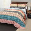 Teal Orange Cotton 3 Piece Reversible Bohemian Stripe Quilt Set