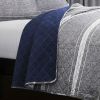 Grey Navy Stripe Motif 100% Cotton Reversible Quilt Coverlet Bedspread Set