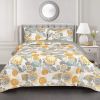 Yellow Grey Reversible 3 Piece Floral Cotton Quilt Set