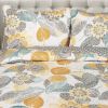 Yellow Grey Reversible 3 Piece Floral Cotton Quilt Set