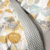 Yellow Grey Reversible 3 Piece Floral Cotton Quilt Set