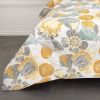 Yellow Grey Reversible 3 Piece Floral Cotton Quilt Set