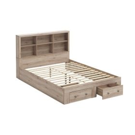Rustic Oak FarmHouse Low Profile 2 Drawer Storage Platform Bed