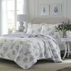 Full/Queen 3-Piece Cotton Quilt Set with White Purple Floral Pattern
