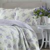Full/Queen 3-Piece Cotton Quilt Set with White Purple Floral Pattern