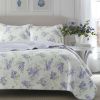 Full/Queen 3-Piece Cotton Quilt Set with White Purple Floral Pattern
