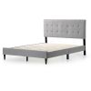 Stone Gray Upholstered Tufted Platform Bed Frame with Headboard