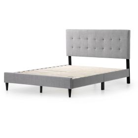 Stone Gray Upholstered Tufted Platform Bed Frame with Headboard