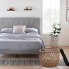 Stone Gray Upholstered Tufted Platform Bed Frame with Headboard