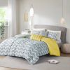 Grey White Yellow Reversible Comforter Set in Chevron Stripe