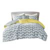Grey White Yellow Reversible Comforter Set in Chevron Stripe