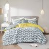 Grey White Yellow Reversible Comforter Set in Chevron Stripe