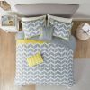 Grey White Yellow Reversible Comforter Set in Chevron Stripe