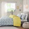 Grey White Yellow Reversible Comforter Set in Chevron Stripe