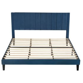 Modern Velvet Upholstered Platform Bed with Headboard