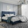 Modern Velvet Upholstered Platform Bed with Headboard