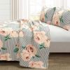 Polyester Rose Floral Striped Quilt Set