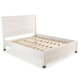 Solid Wood Platform Bed Frame with Headboard in Rustic White Finish