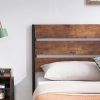 Brown Wooden Industrial Platform Bed Frame with Wood Slatted Headboard Footboard