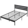 Industrial Platform Bed Frame with Wood Slatted Headboard