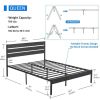 Industrial Platform Bed Frame with Wood Slatted Headboard