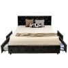 Black PU Leather Button Tufted Platform Bed with 4 Storage Drawers