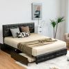 Black PU Leather Button Tufted Platform Bed with 4 Storage Drawers