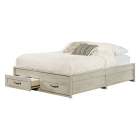Farmhome Platform Bed with Storage Drawers in Off-White Wood Finish