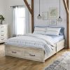 Farmhome Platform Bed with Storage Drawers in Off-White Wood Finish