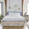 Farmhome Platform Bed with Storage Drawers in Off-White Wood Finish