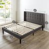 Grey Mid-Century Modern Upholstered Platform Bed Frame with Headboard