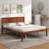 Retro Wood Platform Bed Frame with Headboard in Walnut