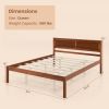 Retro Wood Platform Bed Frame with Headboard in Walnut
