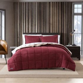 Maroon Plush Sherpa Reversible Micro Suede Comforter Set