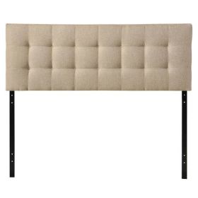 Modern Beige Tan Taupe Fabric Tufted Upholstered Headboard
