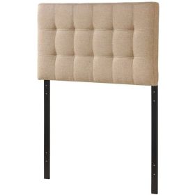 Beige Tan Taupe Fabric Upholstered Button Tufted Headboard